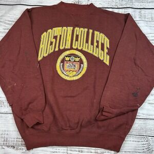 VTG 90s Boston College Crewneck Sweatshirt Mens XL Red Pullover Thrashed Graphic